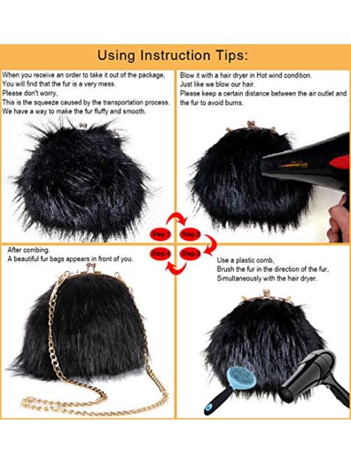 FHQHTH Faux Fur Clutches Purse Fashion Handbag Shoulder Vintage Evening Bags for Women
