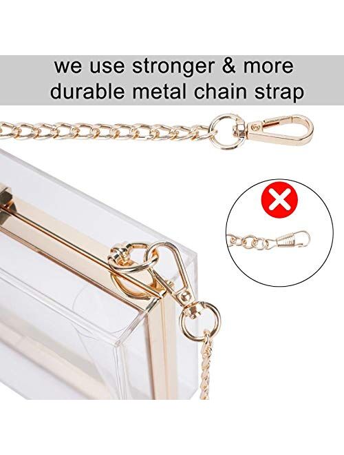 Women Clear Purse Bag Acrylic Box Clutch Crossbody Shoulder Handbag with Metal Chain Strap