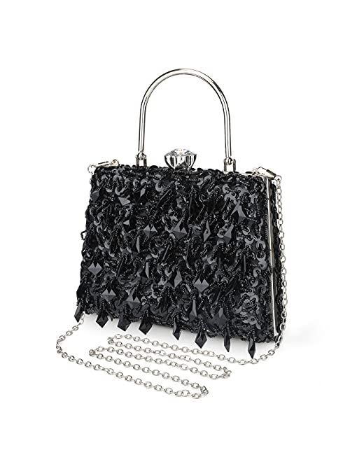 Crystal Tassel Fringe Purses Handbag Bag Bling Sparkly Clutch Party Cocktail