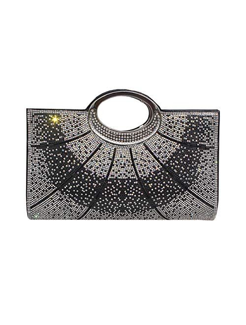 GESU Rhinestone Evening Bags and Clutches Leather Clutch Purses for Women Wedding Party Cocktail Purses,Large