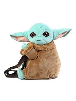 Disney Loungefly Star Wars The Mandalorian Child Baby Yoda Plush Shoulder Bag with Adjustable Straps and Hidden Zipper Compartment Pockets
