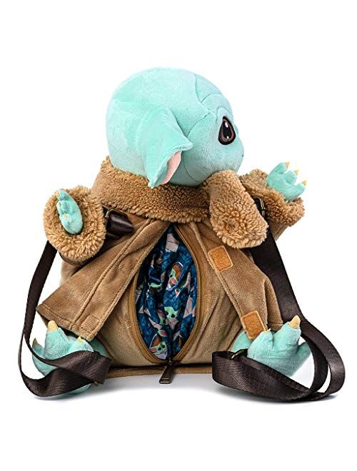 Disney Loungefly Star Wars The Mandalorian Child Baby Yoda Plush Shoulder Bag with Adjustable Straps and Hidden Zipper Compartment Pockets