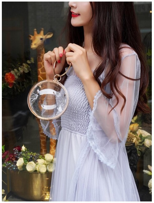 LETODE Mini Round Ball Shape Purse Transparent Evening Clutches Cute Clear Acrylic Box Shoulder Bags Handbag for Women