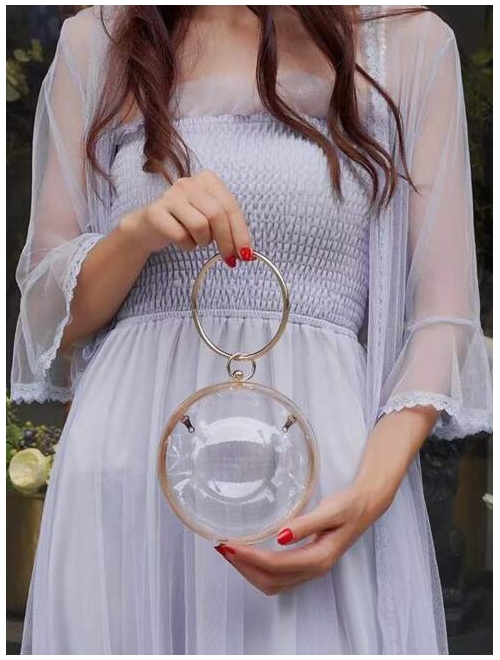 LETODE Mini Round Ball Shape Purse Transparent Evening Clutches Cute Clear Acrylic Box Shoulder Bags Handbag for Women