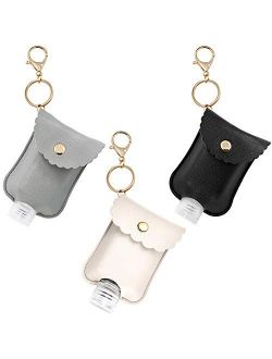 3 PCS Hand Sanitizer Leather Holder Keychain, Empty Travel Size Bottle Holder Refillable Containers for Soap, Lotion, and Liquids with 60ML Flip Cap Reusable Bottles