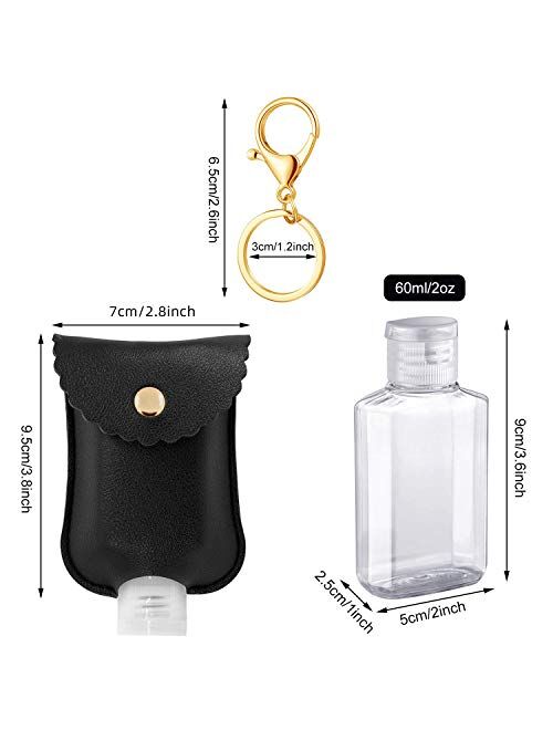 3 PCS Hand Sanitizer Leather Holder Keychain, Empty Travel Size Bottle Holder Refillable Containers for Soap, Lotion, and Liquids with 60ML Flip Cap Reusable Bottles
