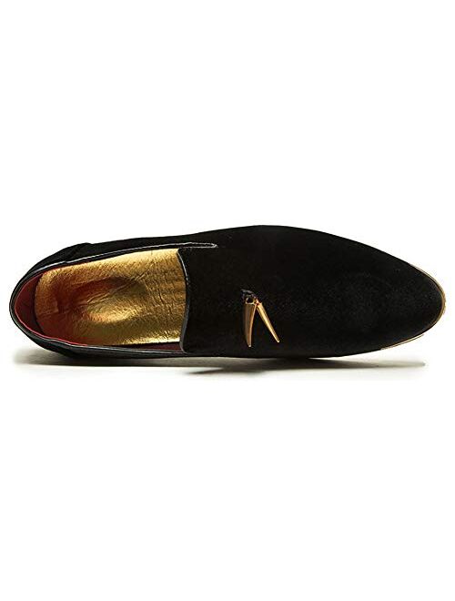  CMM Men's Penny Loafer Slip-on Flats with Gold Rhinestone  Pointed-Toe, Black, 7