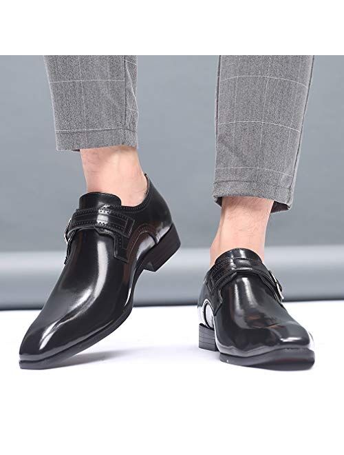 Mens Retro Monk Loafers Formal Business Casual Comfortable Slip on Dress Shoes for Men