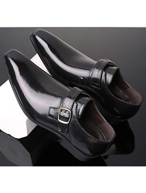 Mens Retro Monk Loafers Formal Business Casual Comfortable Slip on Dress Shoes for Men