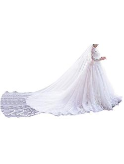 Yisha Bello Women's Chapel Train Wedding Dresses for Bride A-Line Lace Applique Long Sleeve Bridal Gowns