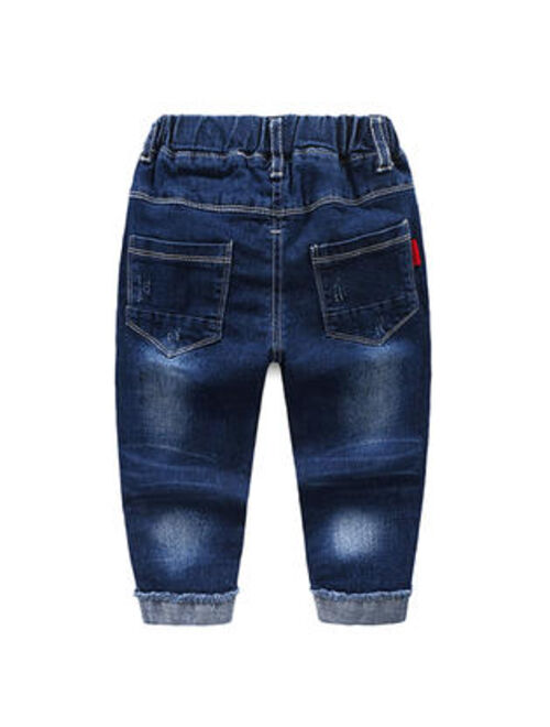 Toddler Boys Belt Loops Side Pocket Regular Fit Letter Printed Jeans