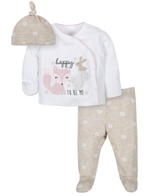Wonder Nation Baby Girl Outfit Take Me Home Shirt, Cap & Footed Pant, 3-Piece Outfit Set
