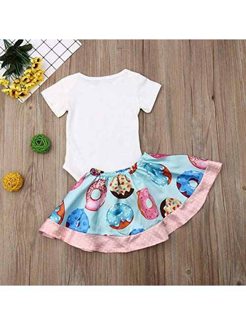 Multitrust Toddler Baby Girls Donuts Cotton Sweet Bodysuits Romper + Skirts Baby Girl Summer Outfits