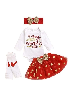Infant Baby Girl My 1st Valentines Day Bodysuit Romper and Tutu Skirt with Headband Outfits