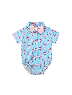 Toddler Baby Boys Short/Long Sleeve Hawaiian Button Down Bodysuit Romper 3D Graphic Aloha One Piece Dress Shirt Outfit