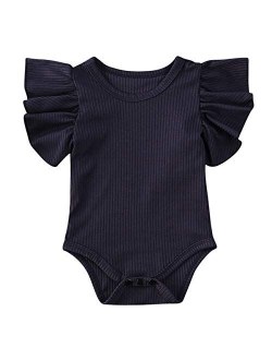 Toddler Baby Girl Ruffled Short Sleeve Organic Cotton Bodysuit Romper Solid Casual Tops Onesies Summer Clothes