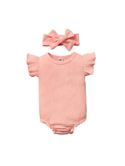 Toddler Baby Girl Ruffled Short Sleeve Organic Cotton Bodysuit Romper Solid Casual Tops Onesies Summer Clothes