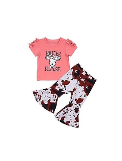 Kids Baby Girls Cow Print Funny T Shirts Tops and Bell Bottom Pants Leggings Girls Pants Set Outfits