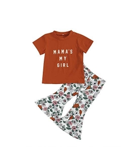 Kids Baby Girls Cow Print Funny T Shirts Tops and Bell Bottom Pants Leggings Girls Pants Set Outfits