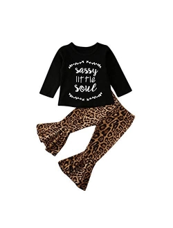 Kids Baby Girls Cow Print Funny T Shirts Tops and Bell Bottom Pants Leggings Girls Pants Set Outfits