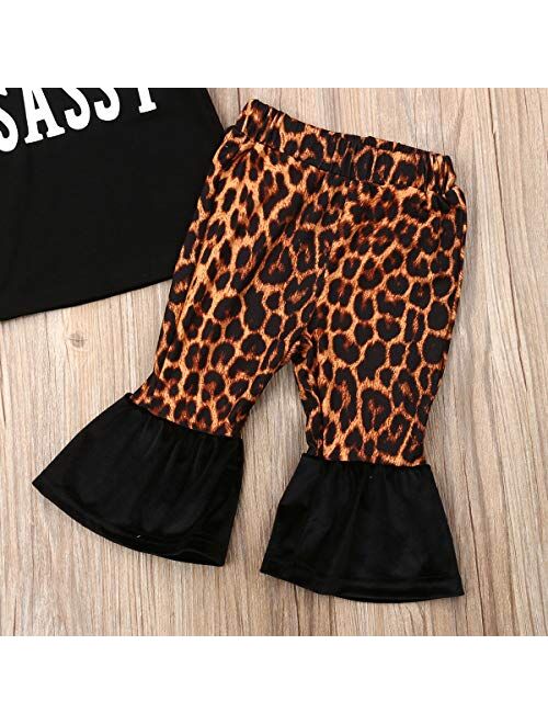 Multitrust Kids Baby Girls Cow Print Funny T Shirts Tops and Bell Bottom Pants Leggings Girls Pants Set Outfits