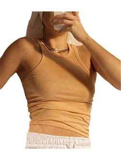 Sexy Women Solid Color Basic Strappy Crop Tank Tops Camisole Backless Streetwear Crop Vest Cami Shirts