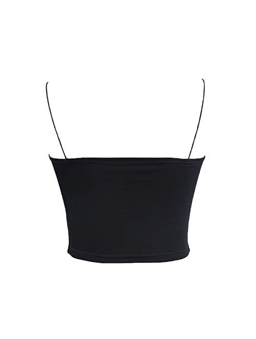 Multitrust Sexy Women Solid Color Basic Strappy Crop Tank Tops Camisole Backless Streetwear Crop Vest Cami Shirts