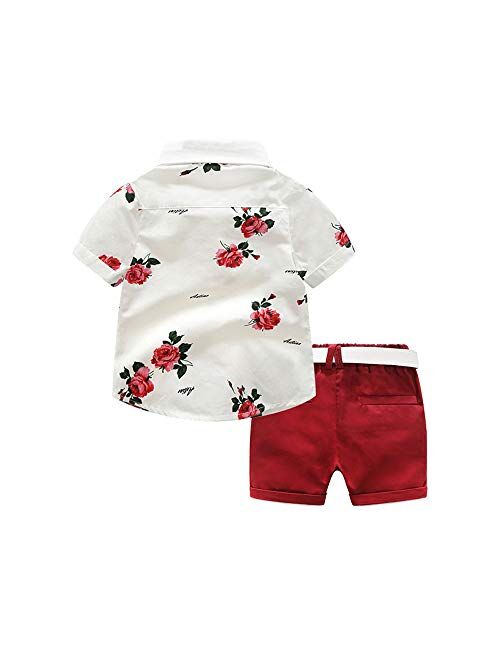Iuhan Summer Outfit Set Baby Boy Gentleman Cartoon Tiger Print T-Shirt Tops+Shorts Set