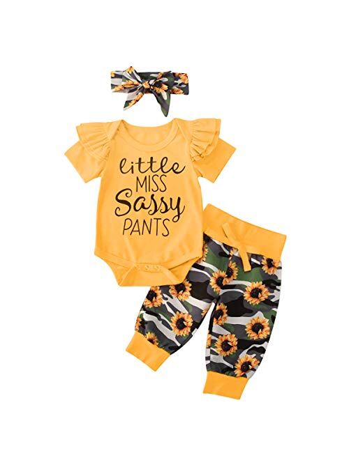 Multitrust Newborn Baby Girl Organic Cotton Ruffled Long Sleeve Bodysuit Tops + Floral Harem Pants Baby Clothes Set