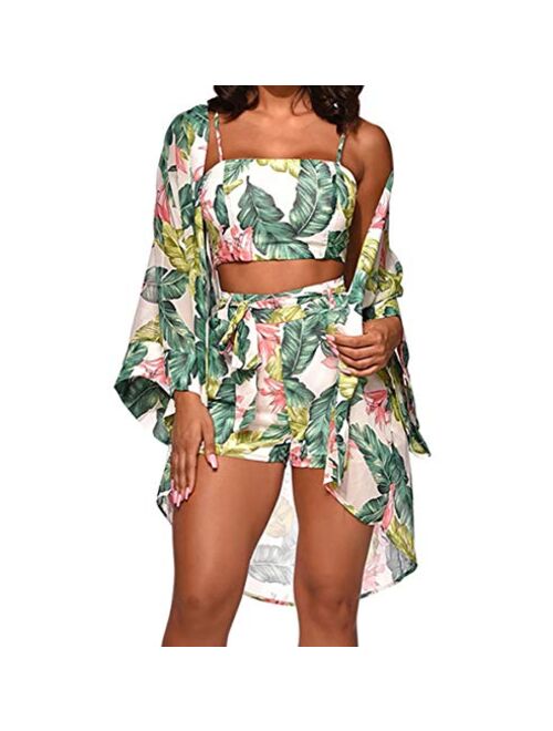 Multitrust Sexy Women Strappy Two Piece Swimsuit with Chiffon Cover Up Set Swimwear Cover-up Dress Beach Wear