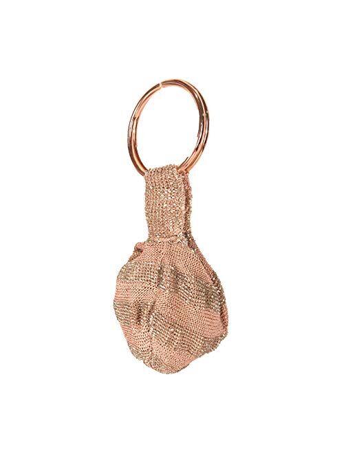 From St Xavier Goldie Beaded Bracelet Bag Evening Clutch, Rose Gold