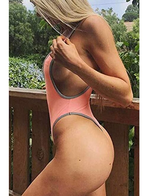 Multitrust Sexy Women One Piece Strappy Backless Swimsuit Bathing Suit Thong Bottom Swimwear Monokini