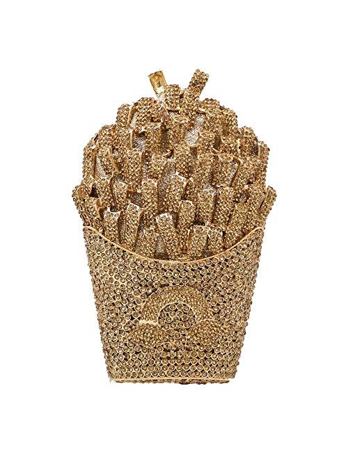 Boutique De FGG Sparkling Crystal French Fries Chips Minaudiere Clutch Women Evening Bags Wedding Party Handbags and Purses