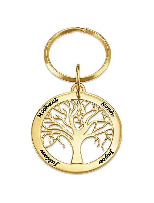 MyNameNecklace Personalized Unisex Family Tree Keychain - Engraved Custom Name Jewelry Christmas Gift