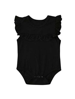 Toddler Baby Girl Ruffled Sleeveless Organic Cotton Bodysuit Romper Solid Tops Onesies Summer Clothes