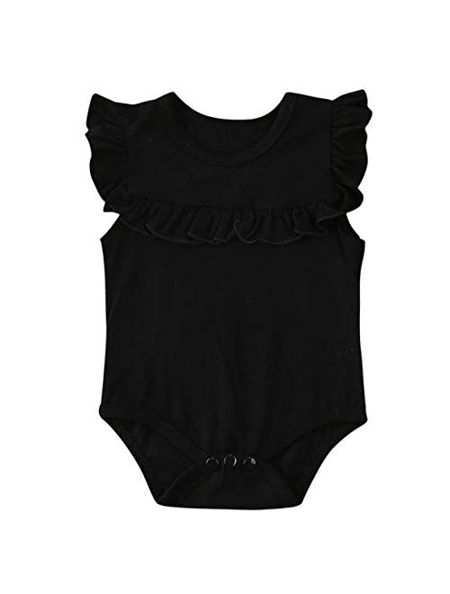 Multitrust Toddler Baby Girl Ruffled Sleeveless Organic Cotton Bodysuit Romper Solid Tops Onesies Summer Clothes