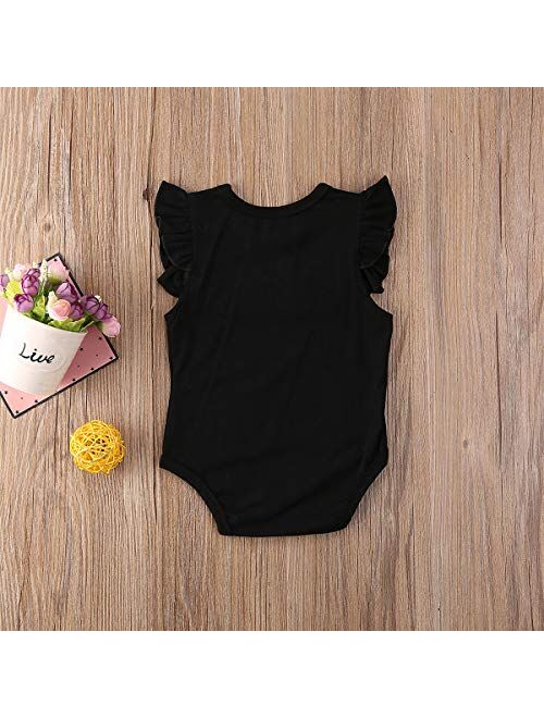 Multitrust Toddler Baby Girl Ruffled Sleeveless Organic Cotton Bodysuit Romper Solid Tops Onesies Summer Clothes