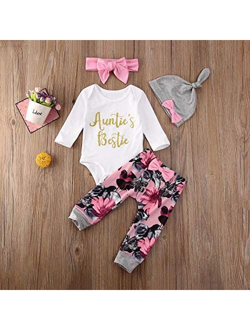 Multitrust Newborn Baby Girl Boy Cotton Funny Letter Bodysuit Romper Tops + Floral Harem Pants Clothes Set
