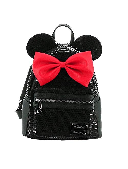 Loungefly Disney Minnie Sequin Mini Backpack Black-Red, Black, Size One Size