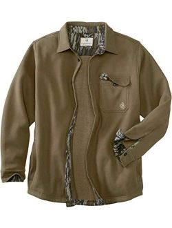 mens Big Woods Fleece Shirt Jacket - Button Closure Brushed Knit Camo Lined Regular Fit Long Sleeve
