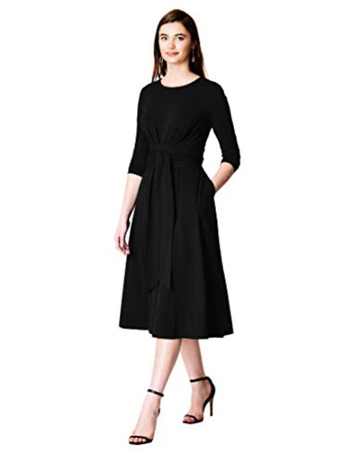 eShakti FX OBI Black Cotton Jersey Knit Flared Dress