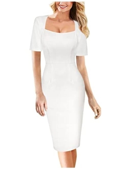 VFSHOW Women's Square Neck Work Business Cocktail Party Bodycon Sheath Dress