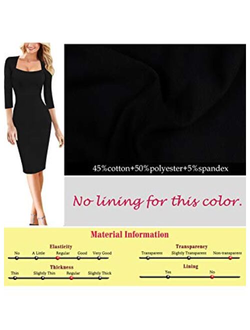 VFSHOW Women's Square Neck Work Business Cocktail Party Bodycon Sheath Dress