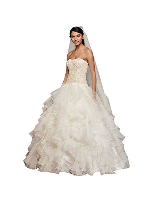 David's Bridal Oleg Cassini Strapless Ruffled Skirt Wedding Dress Style CWG568