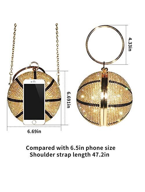 unidressup Rhinestone Basketball Evening Bag Round Wedding Wristlets Handbag Glitter Clutch Purse with Detachable Chain