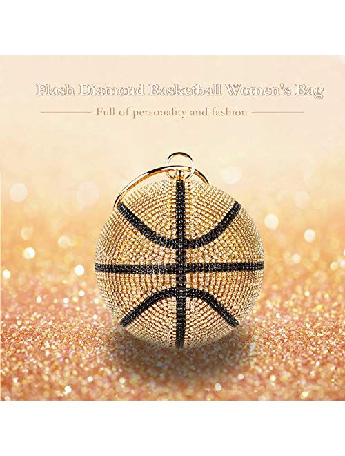 unidressup Rhinestone Basketball Evening Bag Round Wedding Wristlets Handbag Glitter Clutch Purse with Detachable Chain