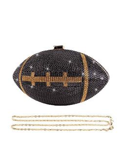 unidressup Large Size Shiny Rhinestone Football Shaped Handbag Purses for Womens Wedding Banquet Chain Shoulder Evening Bag