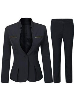 YUNCLOS Women's Elegant Business 2 Piece Office Lady Suit Set Work Blazer Pant