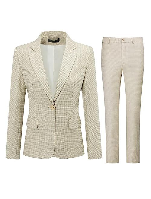 Womens Business Office 1 Button Blazer Jacket and Pants Suit Set 