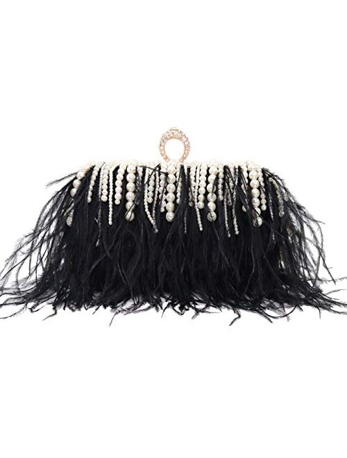Handmade Beaded Black Feather Black Bag All Colors Evening Feather Handbag
